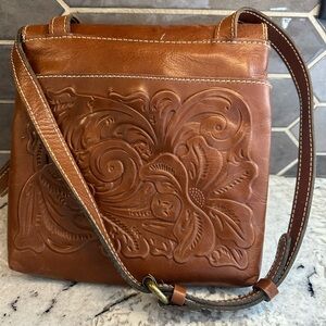 Patricia Nash Floral Embossed Brown Leather Bag